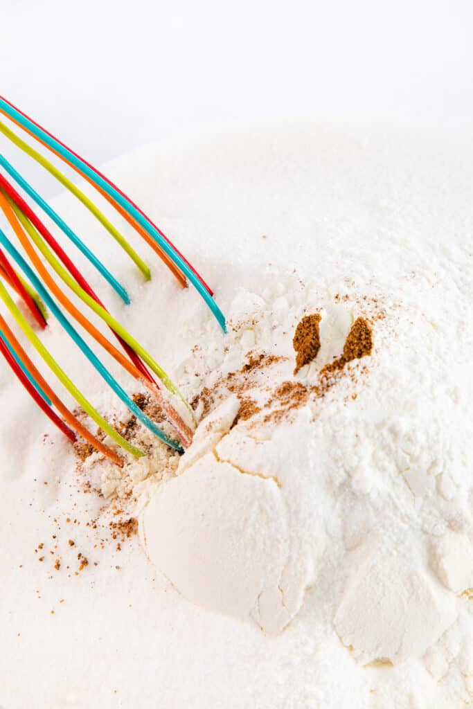 the spices being mixed with the flour mixture