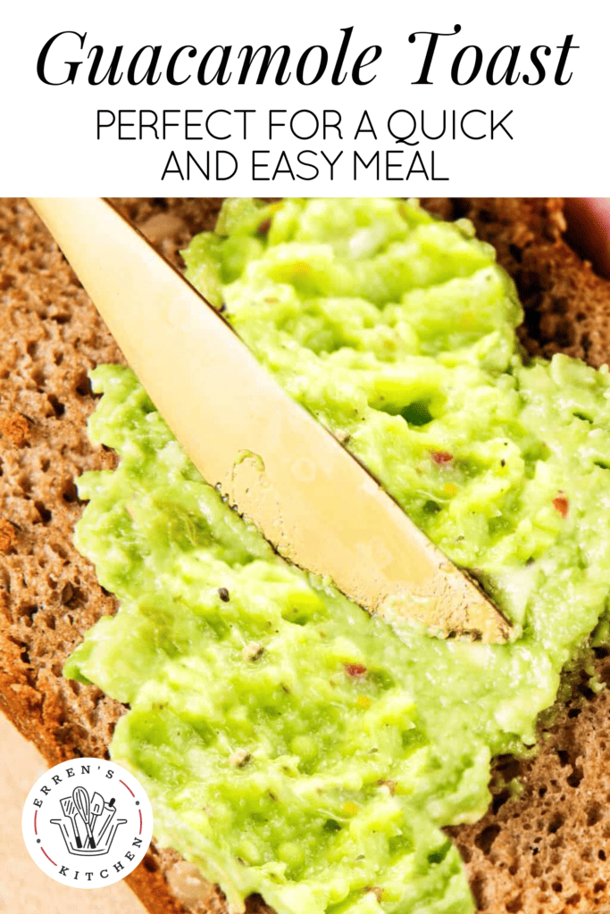 Homemade guacamole being spread onto toast with a butter knife.