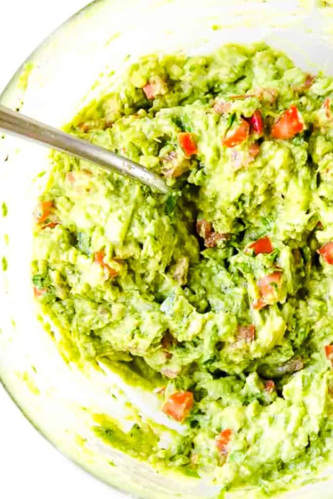Guacamole mixted in a bowl