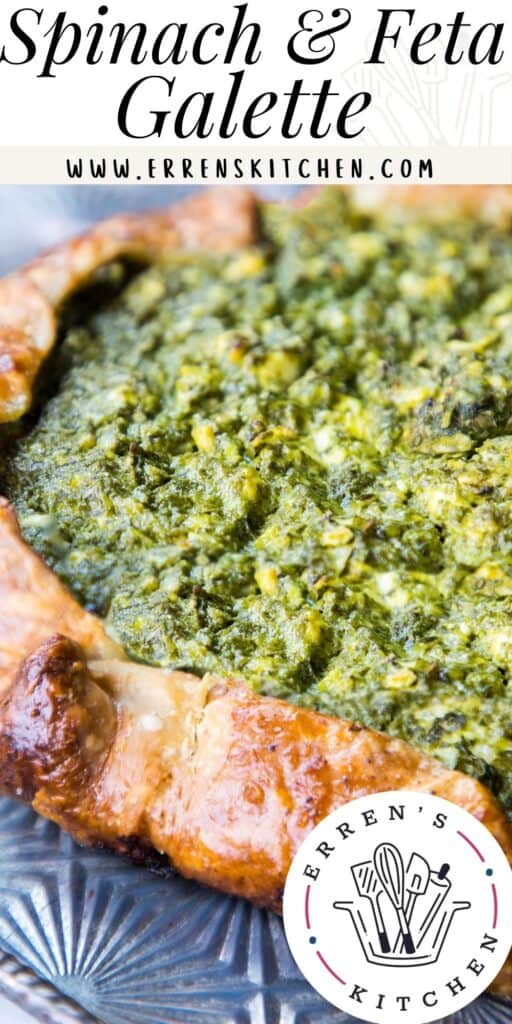 A close up of a Savory Galette with Spinach and Feta on a sheet pan