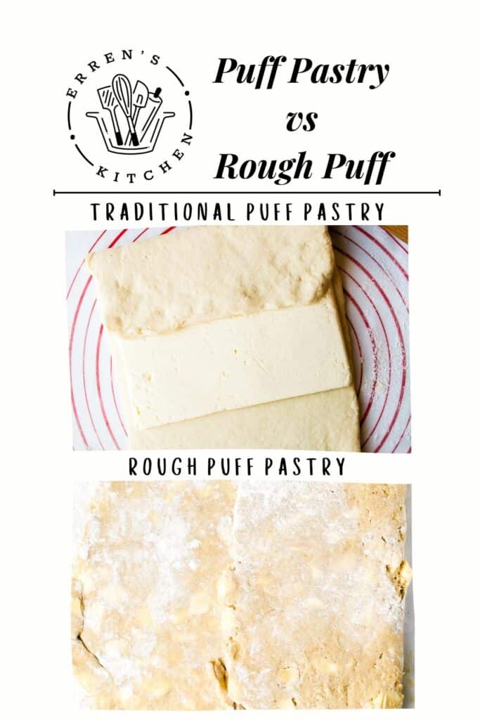 a photo showing the difference between puff pastry and rough puff