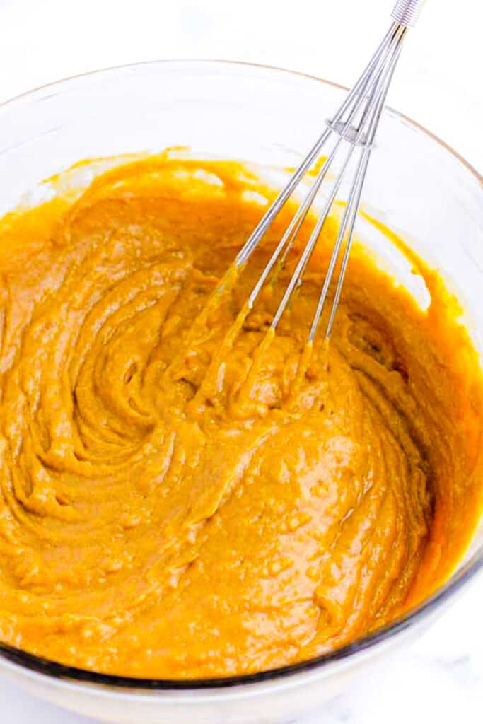 the Easy Pumpkin Bread batter mixed in a bowl