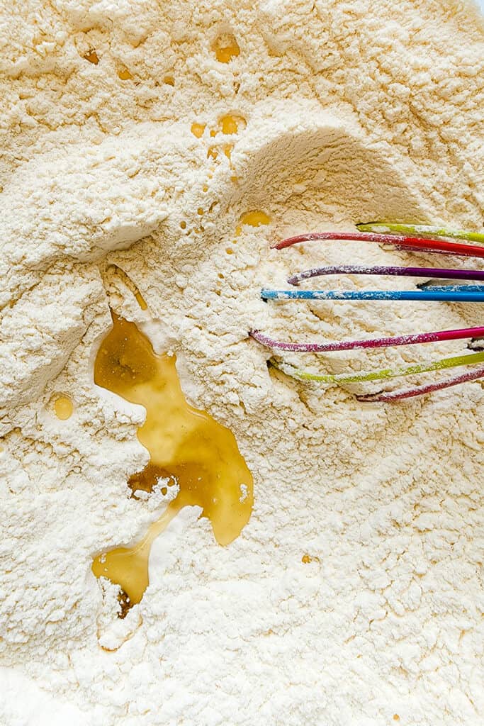 the oil added to the flour mixture.