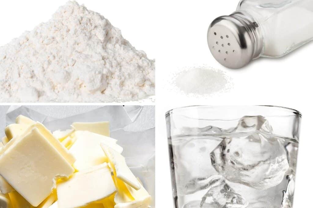 flour, salt, butter, and ice water