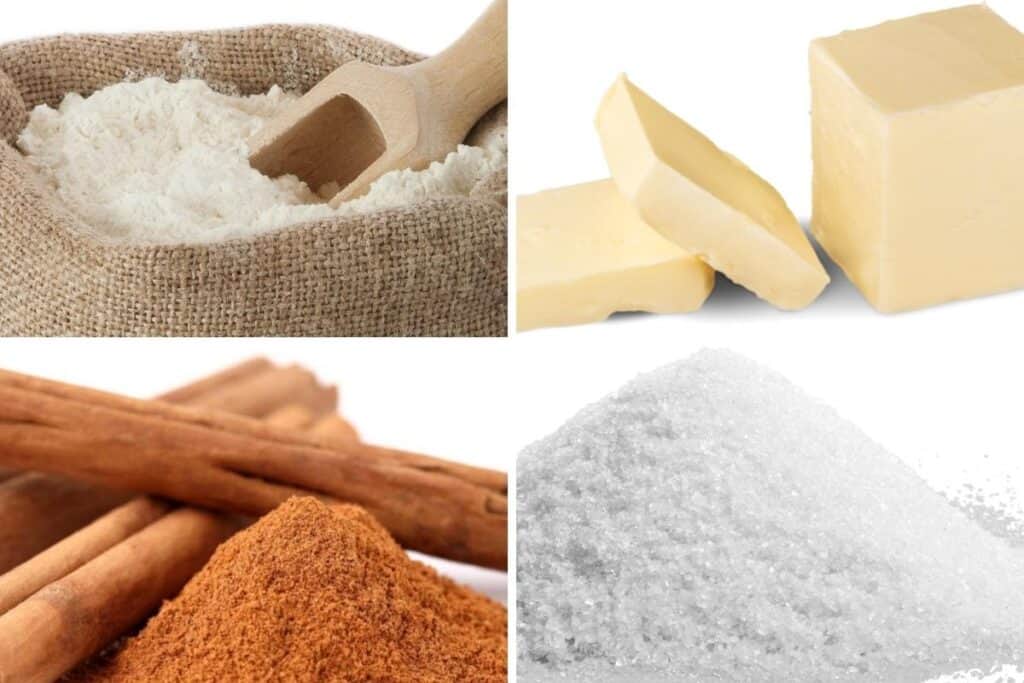 Flour, butter, cinnamon, and sugar