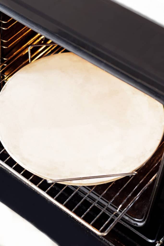 a pizza stone in an oven