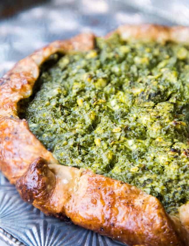 the Savory Galette with Spinach and Feta baked on a pan