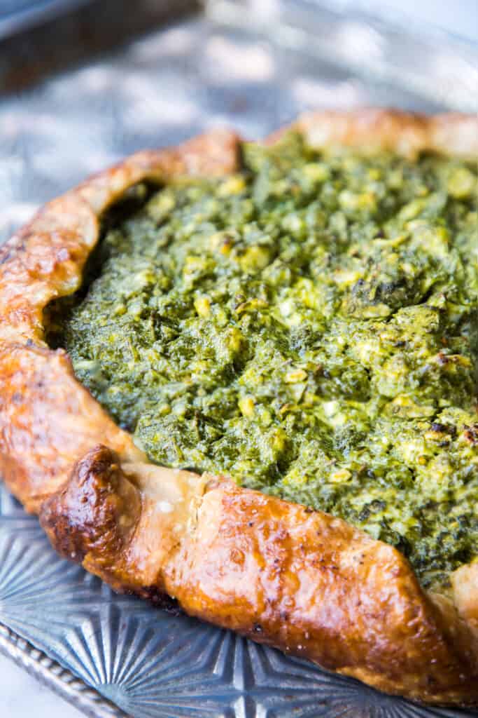 the Savory Galette with Spinach and Feta baked on a pan