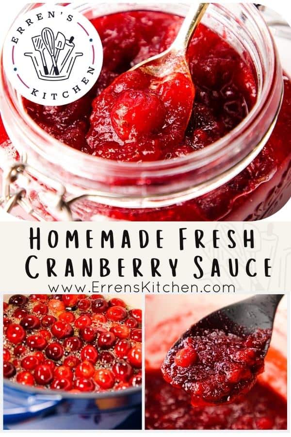 three photos showng how Homemade Fresh Cranberry Sauce is made
