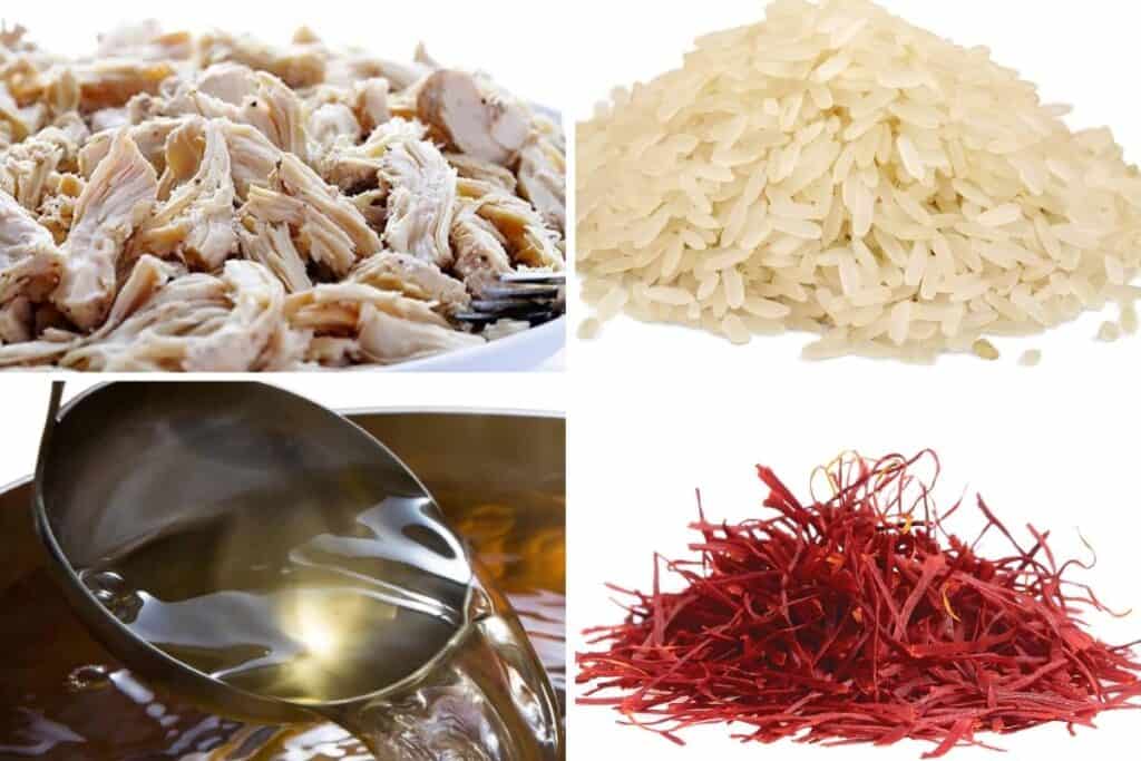 Chicken, rice, stock, and saffron