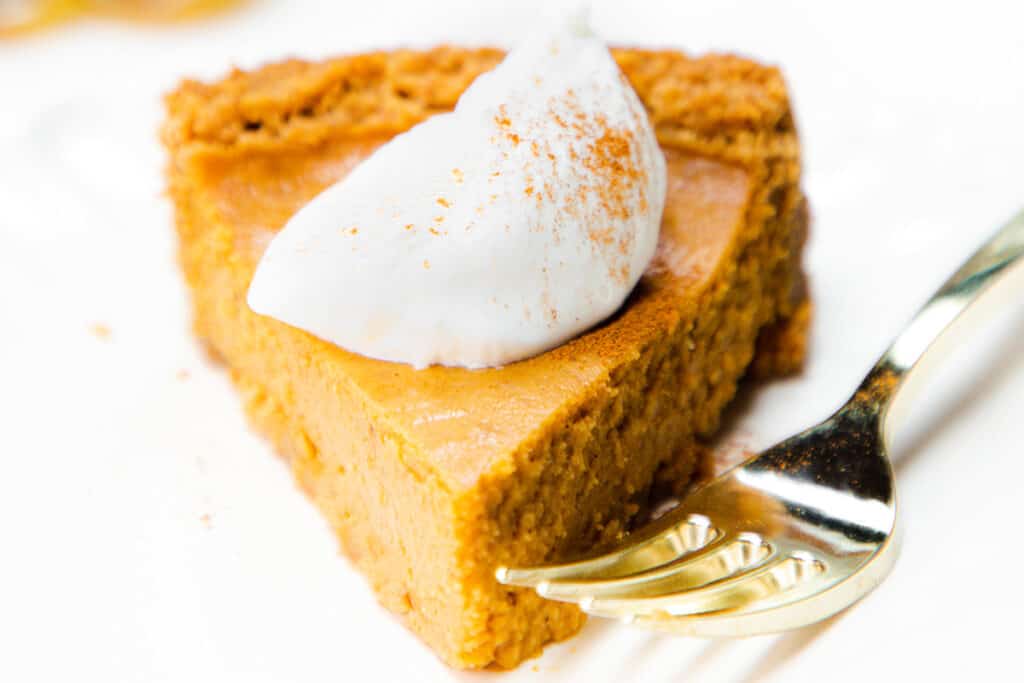 a slice of Pumpkin Pie with Graham Cracker Crust