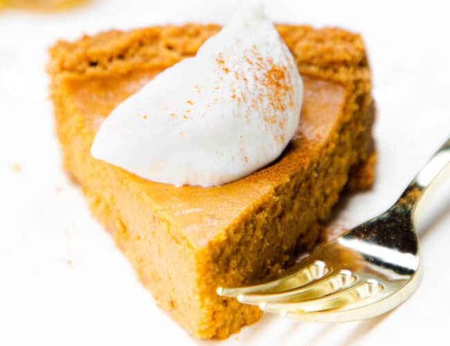 a slice of Pumpkin Pie with Graham Cracker Crust