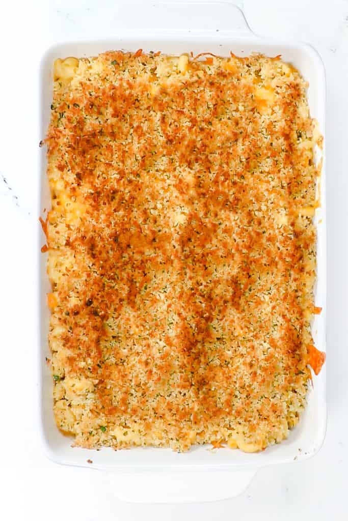 the baked mac and cheese fresh from the oven