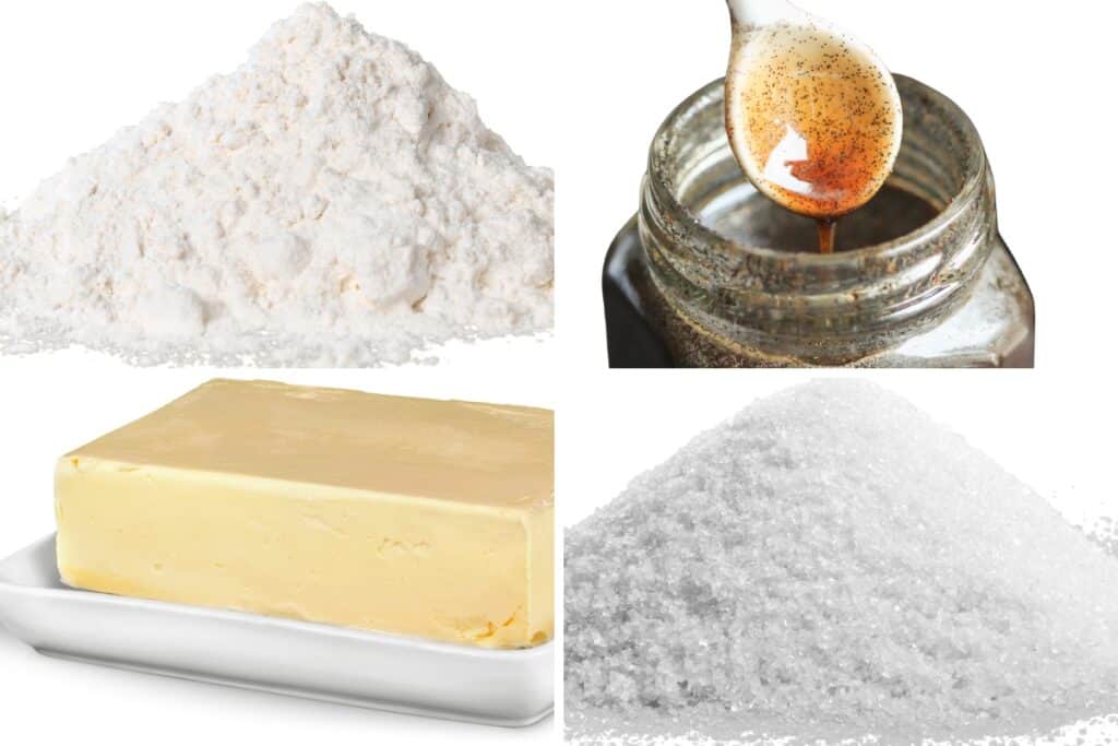 flour, vanilla, butter, and granulated sugar