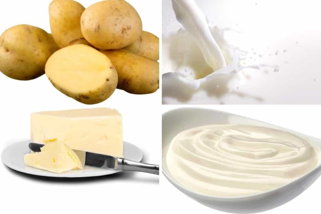 Potatoes, milk, butter, and sour cream