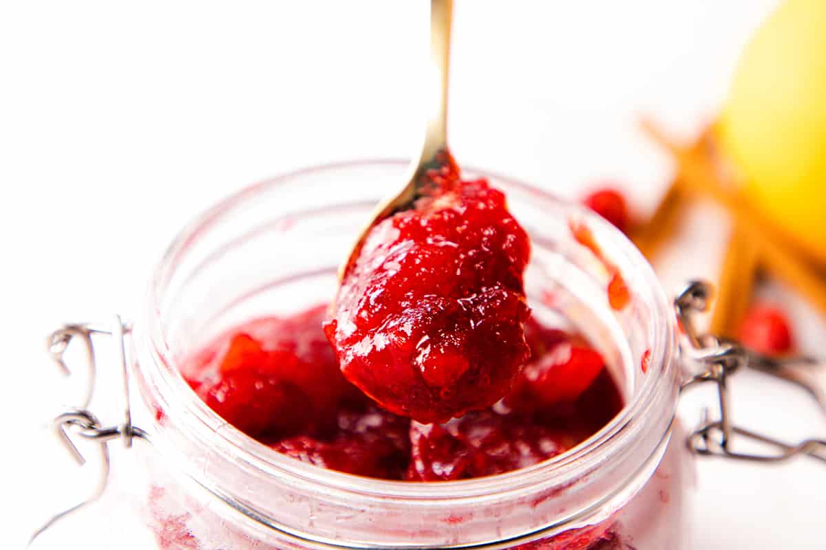 a spoonful of Homemade Fresh Cranberry Sauce