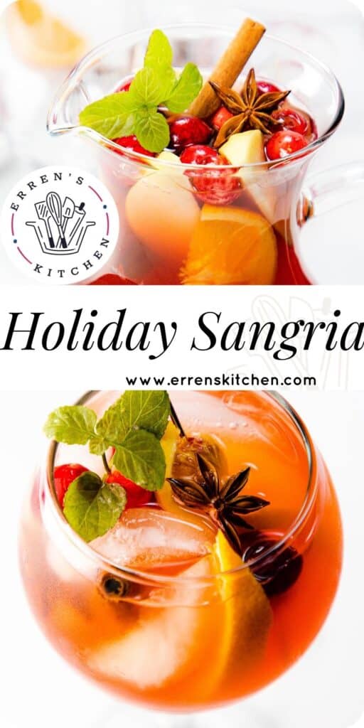 a pitcher and glass of Holiday Sangria with fruit