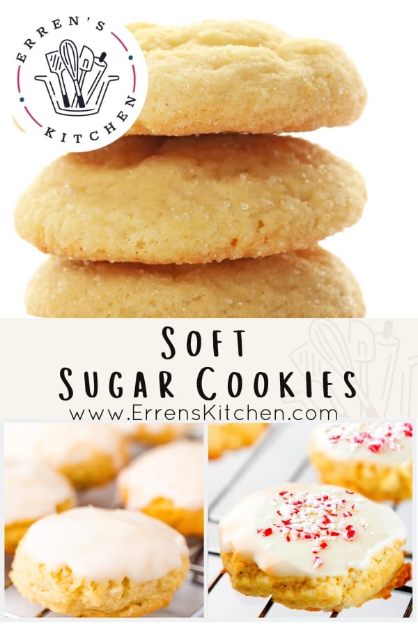 Soft Sugar Cookies coated in sugar, icing and decorated with crushed candy canes