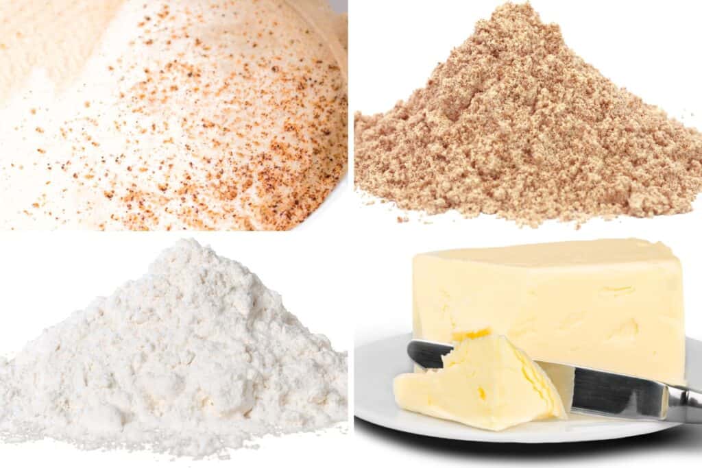 eggnog, brown sugar, flour, and butter