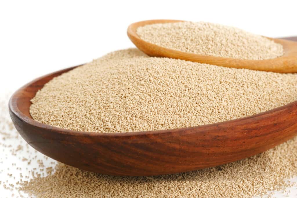 active abd dry yeast in bowls on a white table