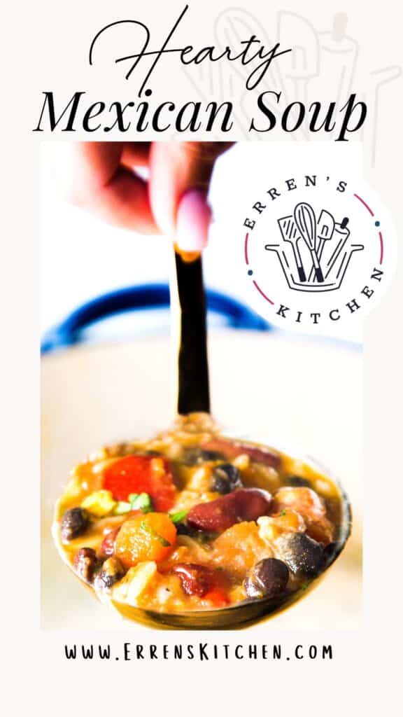 a ladle full of Mexican soup with beans and rice