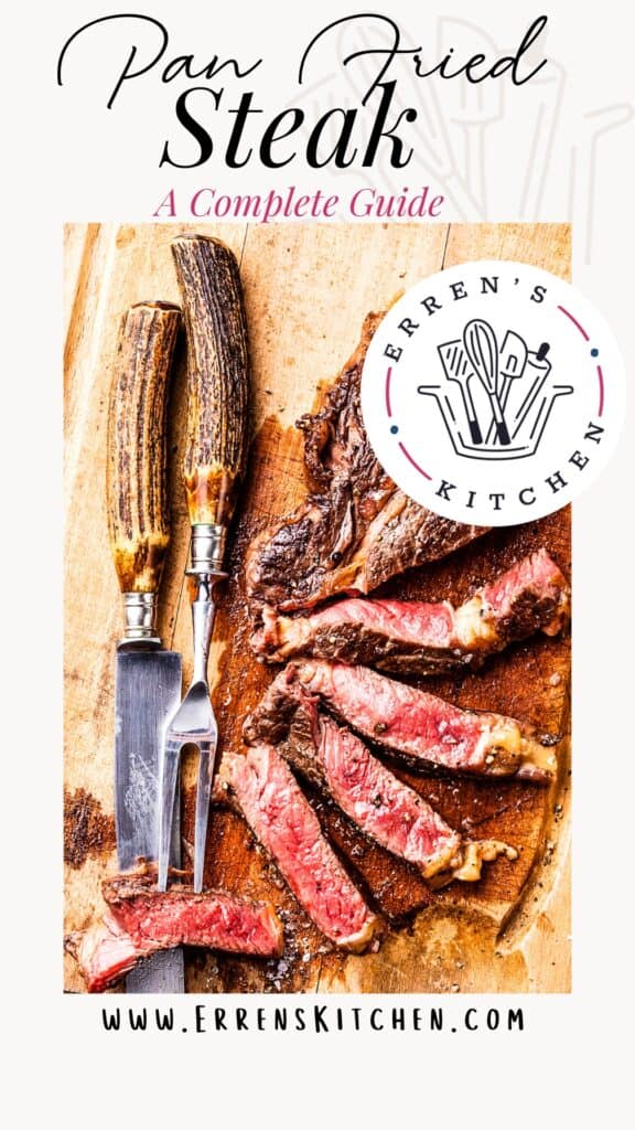 a cutting board with a sliced steak cooked to medium rare