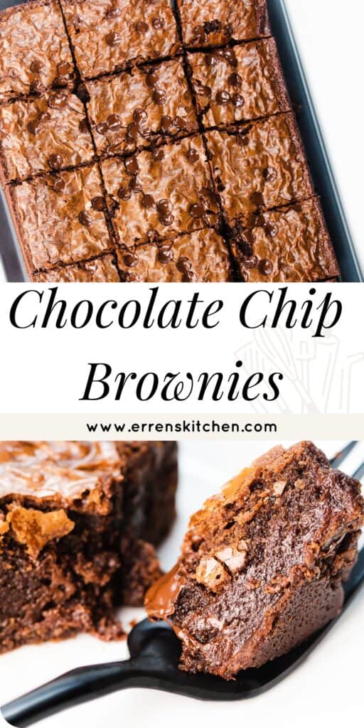 two pictures of Fudgy Chocolate Chip Brownies