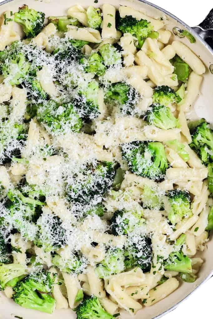 the grated cheese, pepper, and parsley added to the pan with the Cavatelli and Broccoli