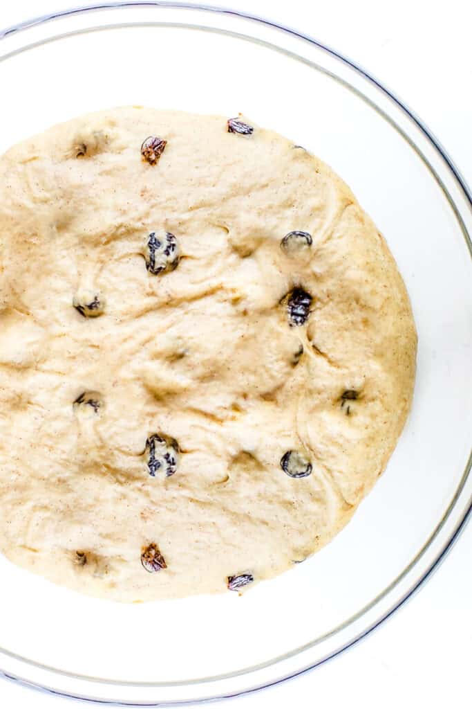the doubled dough in a bowl
