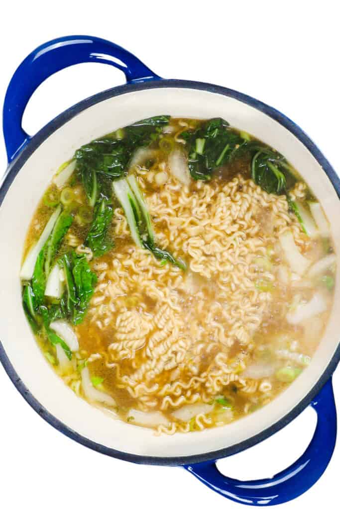 The cooked Miso Ramen soup in the pot