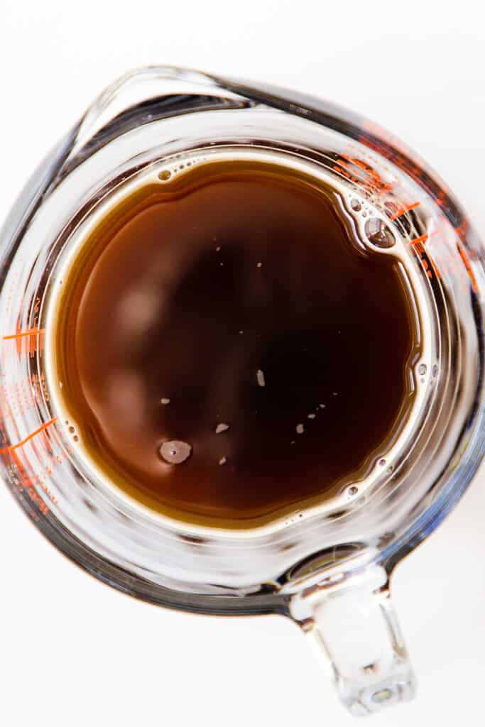 the espresso mixed into the hot water