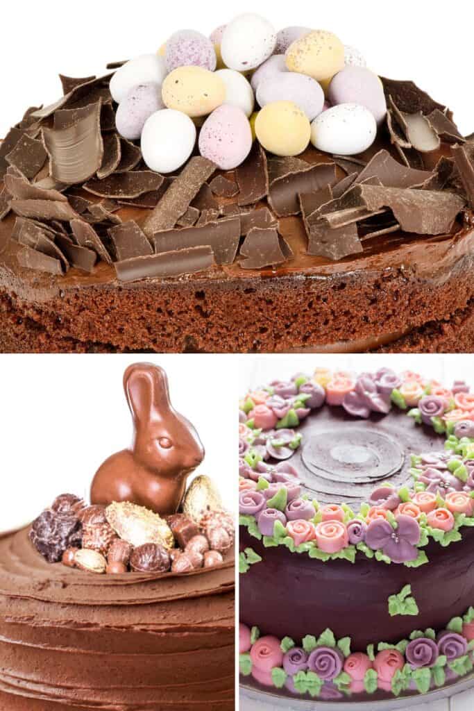 three different cakes decorated with easter themes