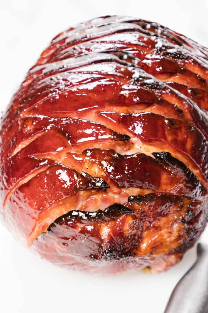 the cooked Honey Glazed Ham ready to serve