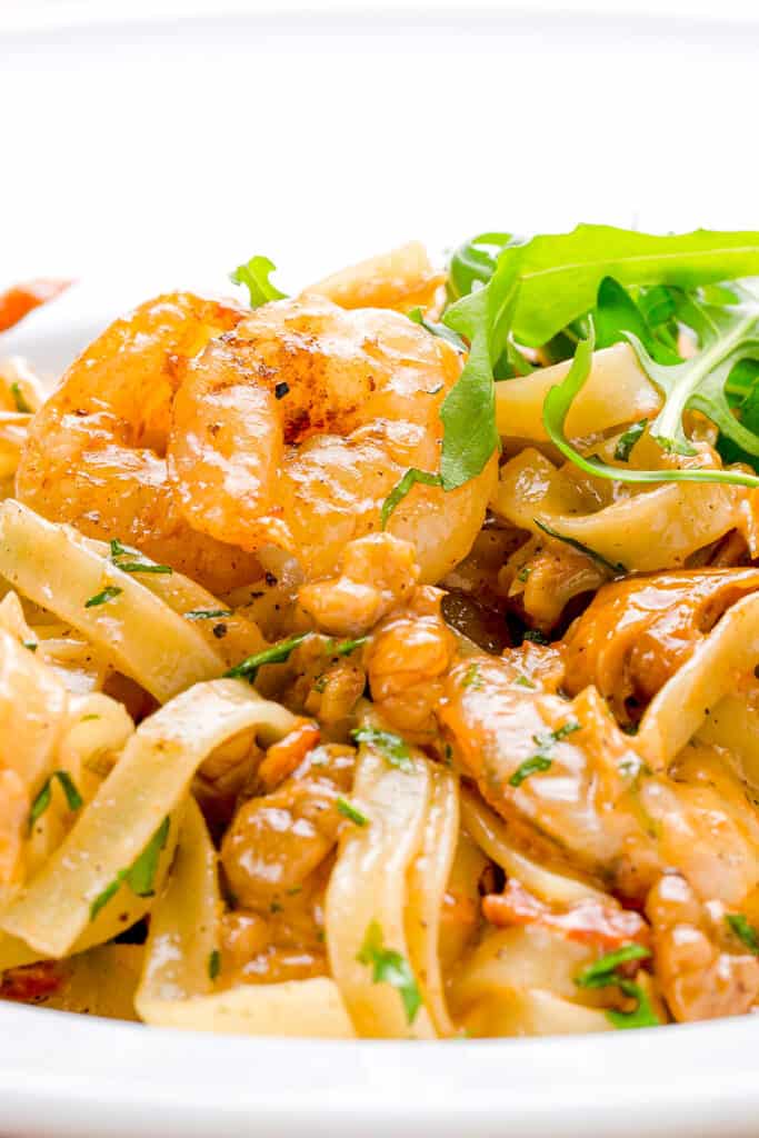 a plate of freshly cooked Shrimp Pasta