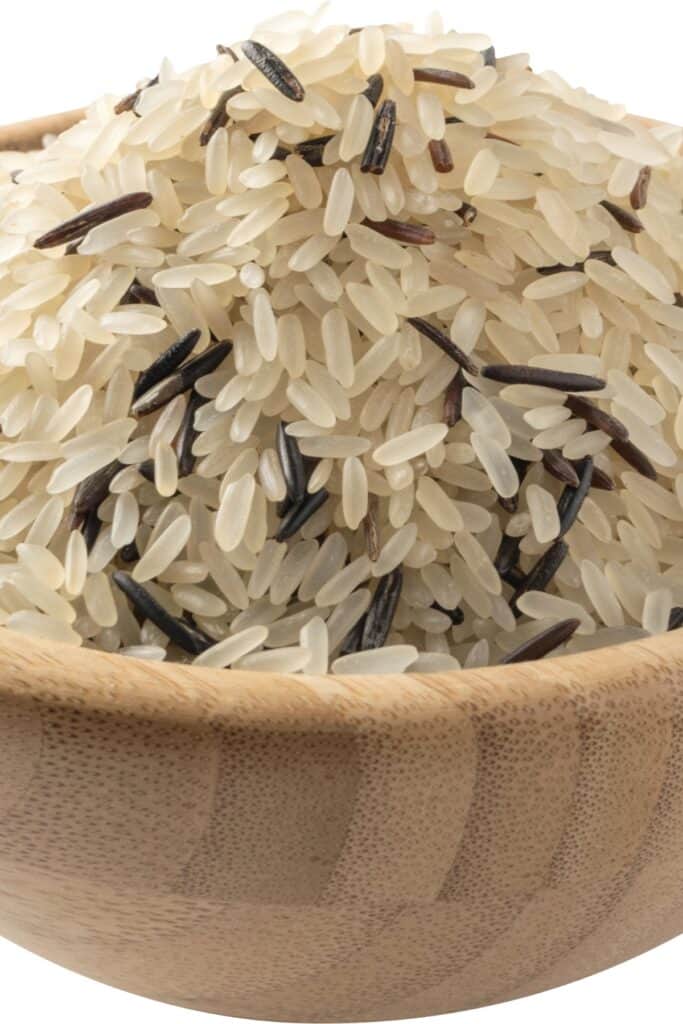 Zizania wild rice in a wooden bowl