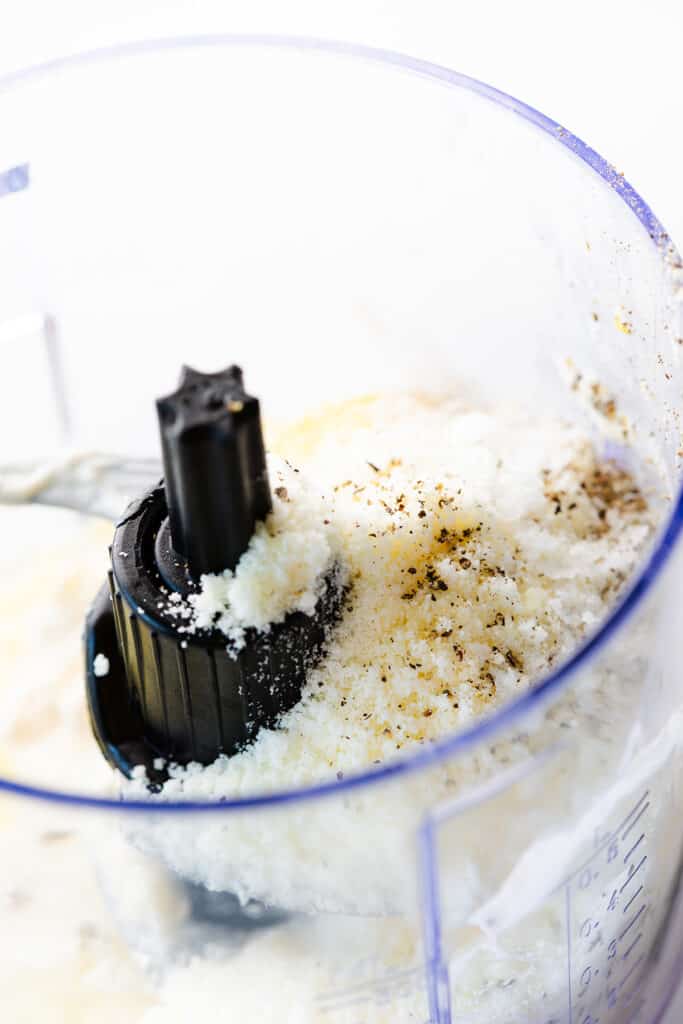 the Parmesan cheese and salt & pepper added to the bowl.