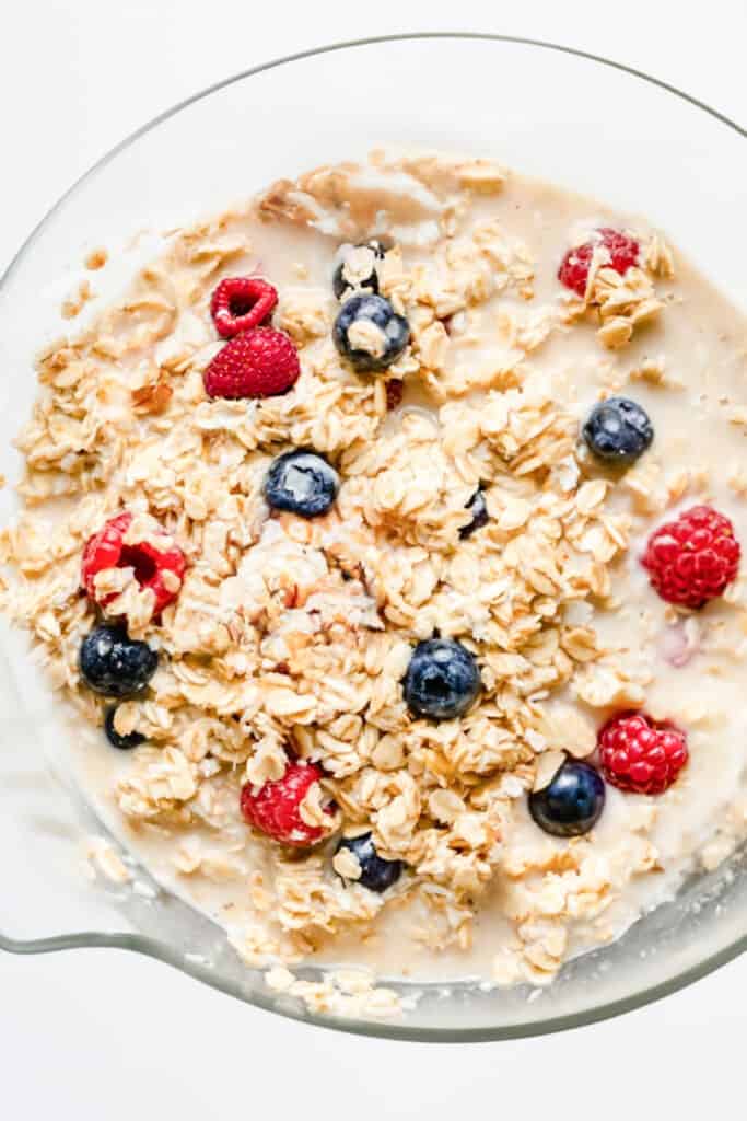 the berries mixed into the Overnight Oatmeal mixture