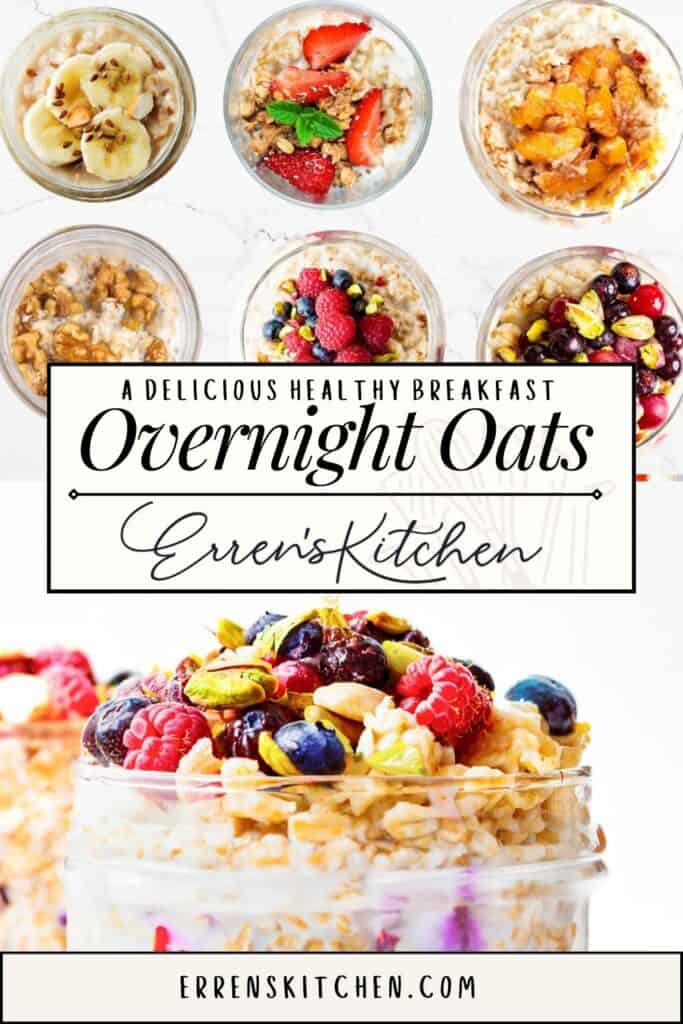 a Pinterest pin showing different varieties of overnight oats