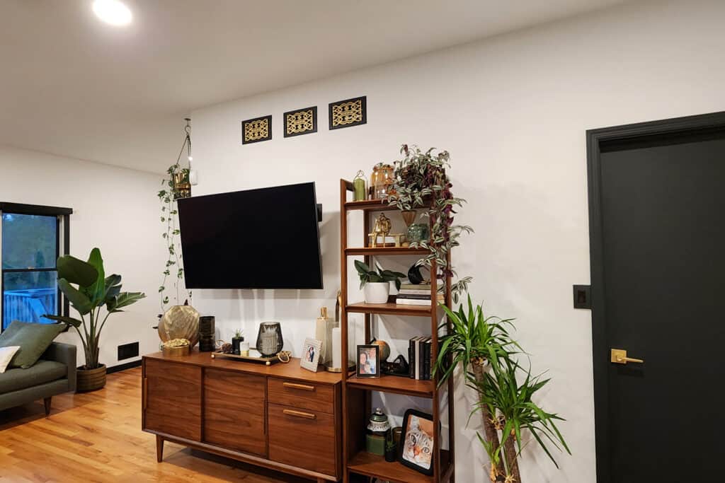 a photo showing mid century modern walnut furniture.