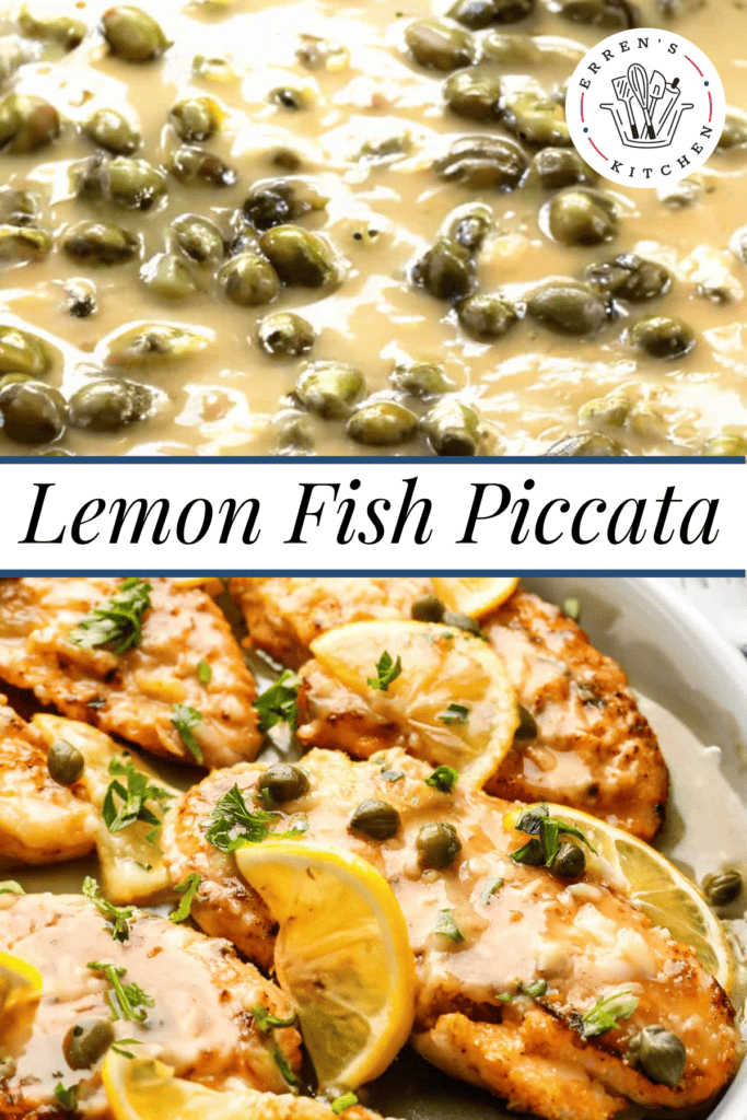 A plate of lemon fish piccata with capers.