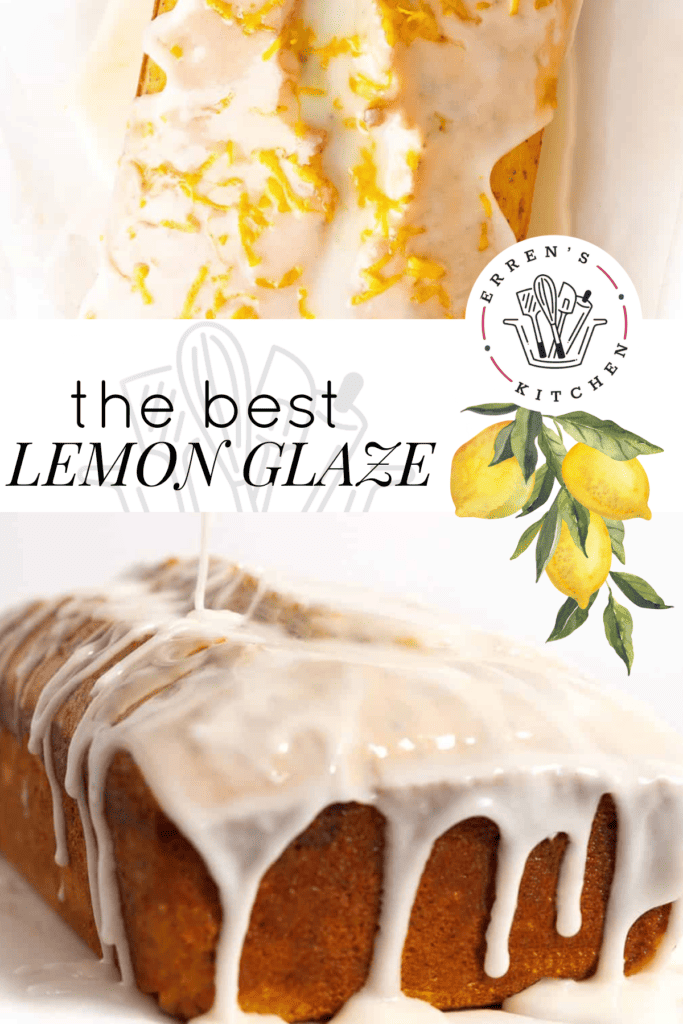 A pound cake with lemon glaze being poured all over it.