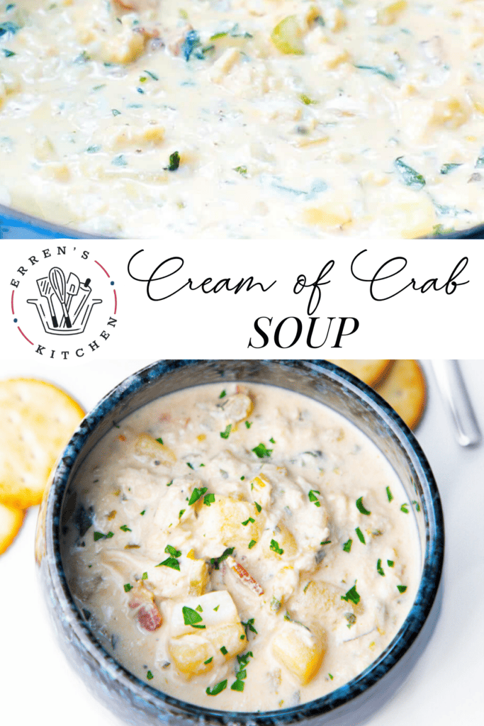A bowl full of creamy and delicious cream of crab soup.