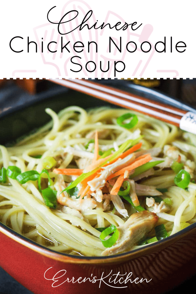 A bowl full of delicious chinese broth with chicken and noodles.