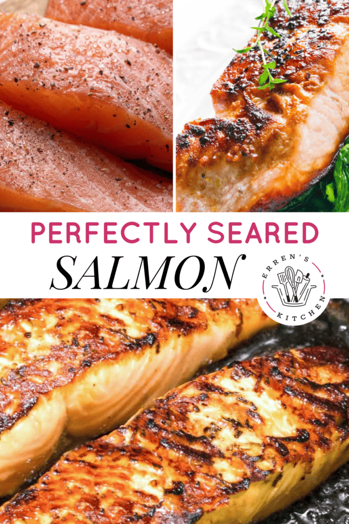 Salmon perfectly seared and seasoned.