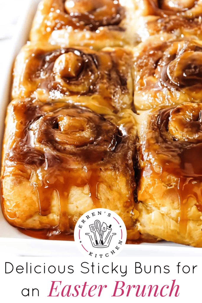 Deliciously sweet cinnamon sticky buns topped with a brown sugar glaze and pecans.