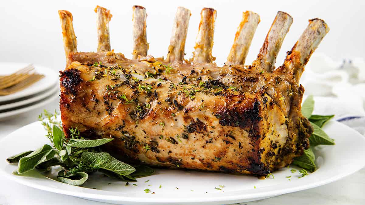 Brined Pork Rib Roast with Garlic Herb Crust