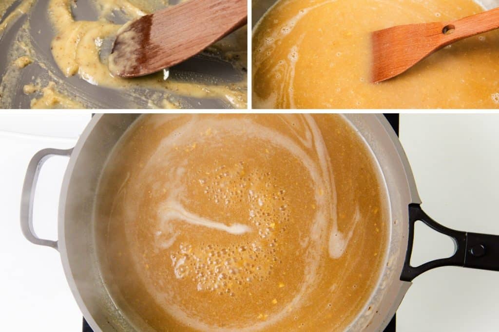  stirring flour and butter, mixing in liquid for a golden sauce, and a pot of creamy gravy simmering—perfect as the base for any Swedish Meatballs recipe.