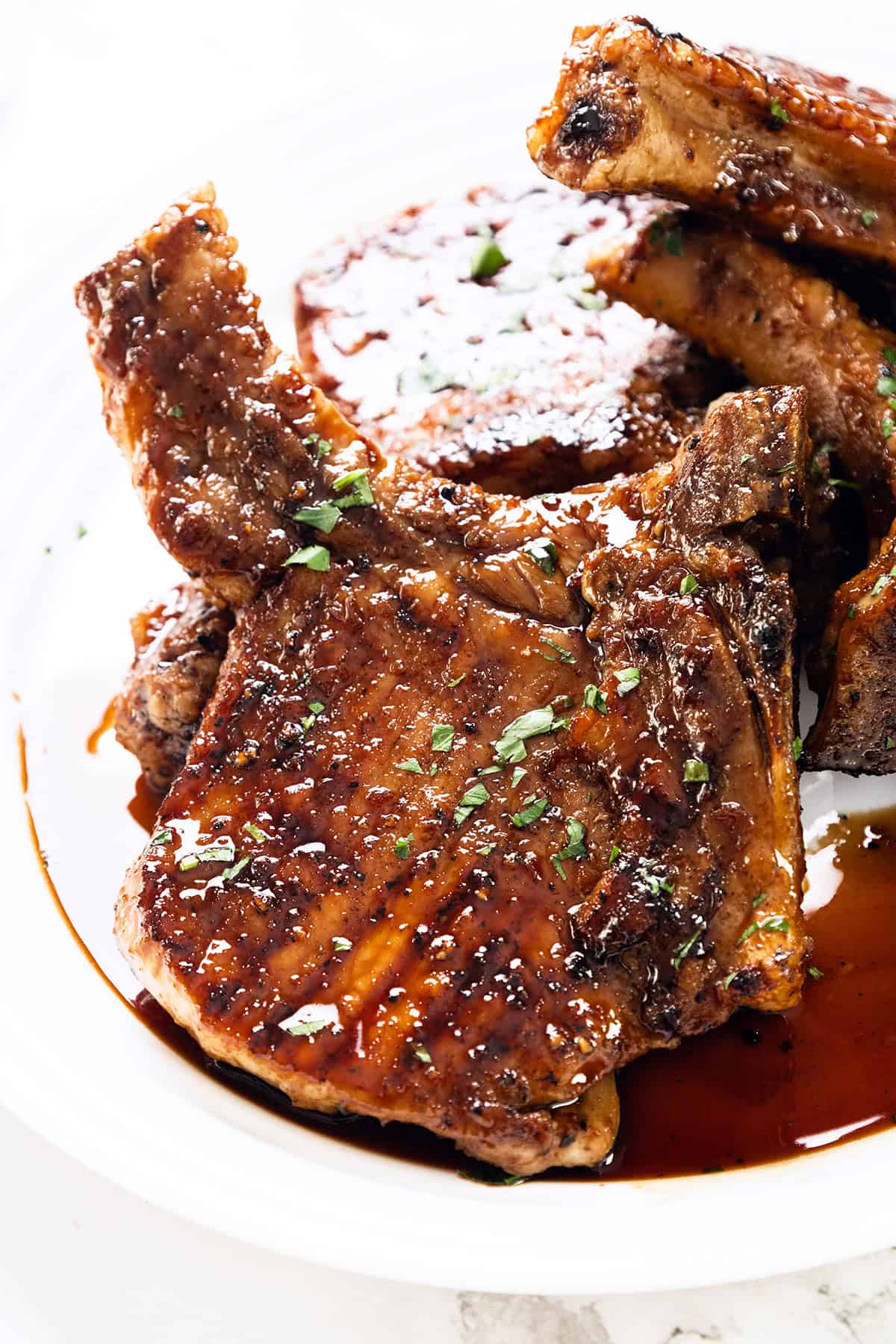 Brined Grilled Pork Chops with Sriracha Soy Glaze