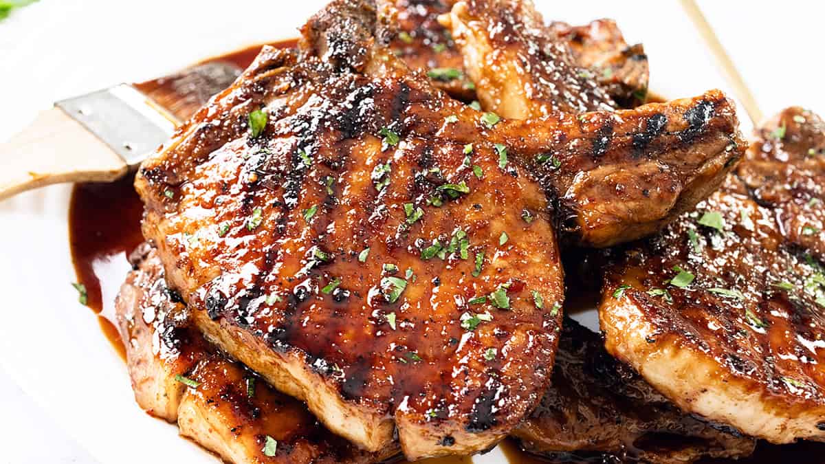 Brined Grilled Pork Chops with Sriracha Soy Glaze